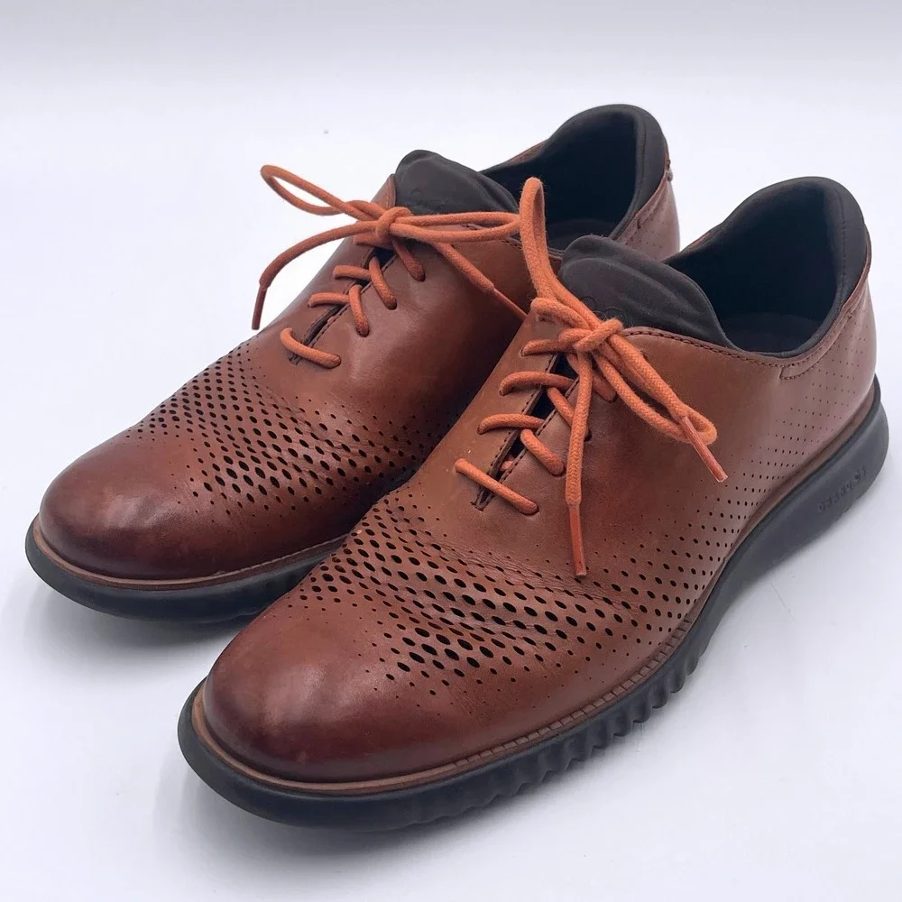 Cole Haan‎ 2.ZeroGrand Laser Wingtip Oxford Mens 9.5M British Tan Leather C25351